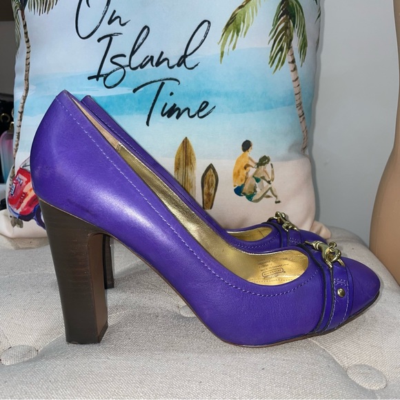 Coach Desaree Leather Ultra Violet Purple Round Toe Dogleash Pumps Heel Size 10B - Picture 6 of 13